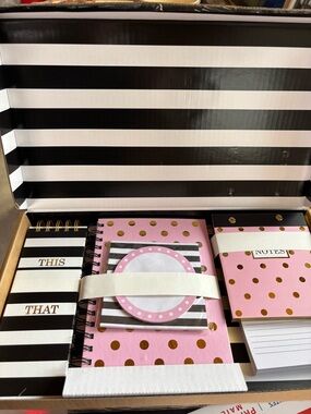 Striped "This That" Notepad Set with Pink & Gold Polka Dot Notebooks